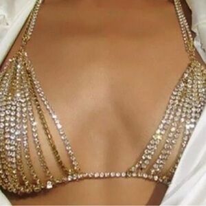 Shinygal Gold Rhinestone Bralette, One Size